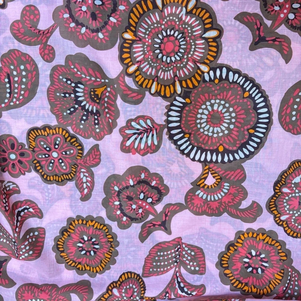 Vintage Echo Paisley Floral 100% Cotton Scarf Wrap Oblong PInk Brown Retro